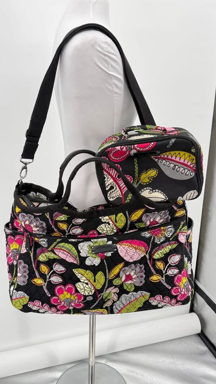 Vera Bradley Travel Weekender Tote Large Carryon and Cosmetic Bag Moon Blooms